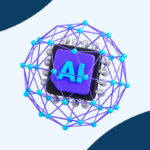 Ilustração 3D de um chip com a sigla AI cercado por uma rede digital, representando a carreira de profissional de IA em Anápolis.