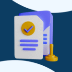 Ilustração 3D de documento com marca de verificação e selo, representando a Nota 5 no MEC na graduação em Direito.