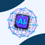 Ilustração 3D de um chip com a sigla AI cercado por uma rede digital, representando a carreira de profissional de IA em Anápolis.