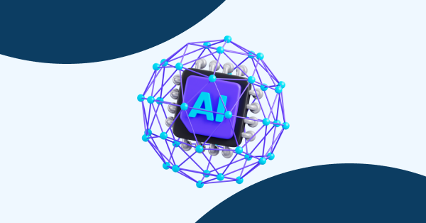 Ilustração 3D de um chip com a sigla AI cercado por uma rede digital, representando a carreira de profissional de IA em Anápolis.